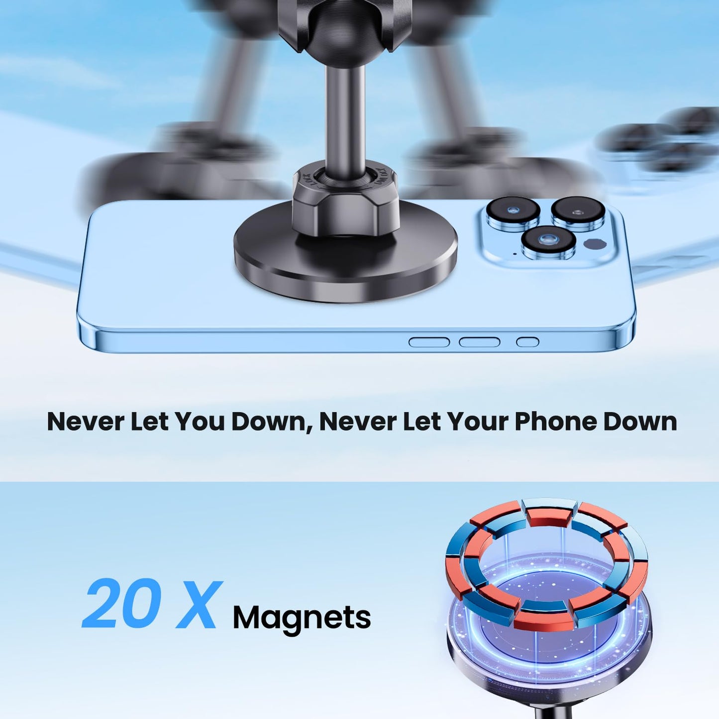 SwiftGaze Stainless Steel Phone Mount for 2018-2023 Wrangler JL (NOT 4xe) & 2020-2023 Gladiator Magnetic & Clamp Dual Heads All-Metal Shakeproof