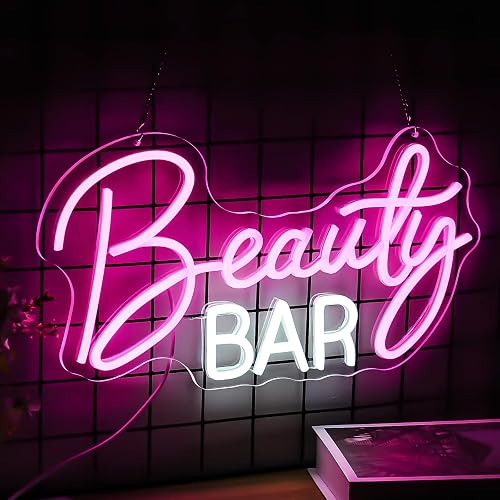 Noasktt Beauty Bar Neon Sign, Pink Light Up Neon Lights For Wall Decor, Girls Makeup Room Bedroom Decor - Energize Your Space With Magical