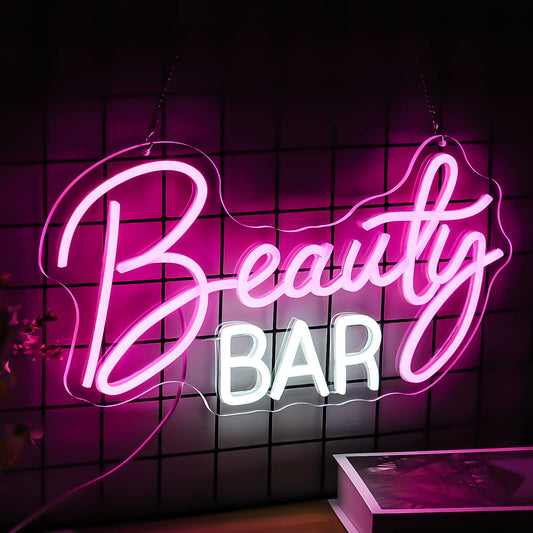 Noasktt Beauty Bar Neon Sign, Pink Light Up Neon Lights For Wall Decor, Girls Makeup Room Bedroom Decor - Energize Your Space With Magical