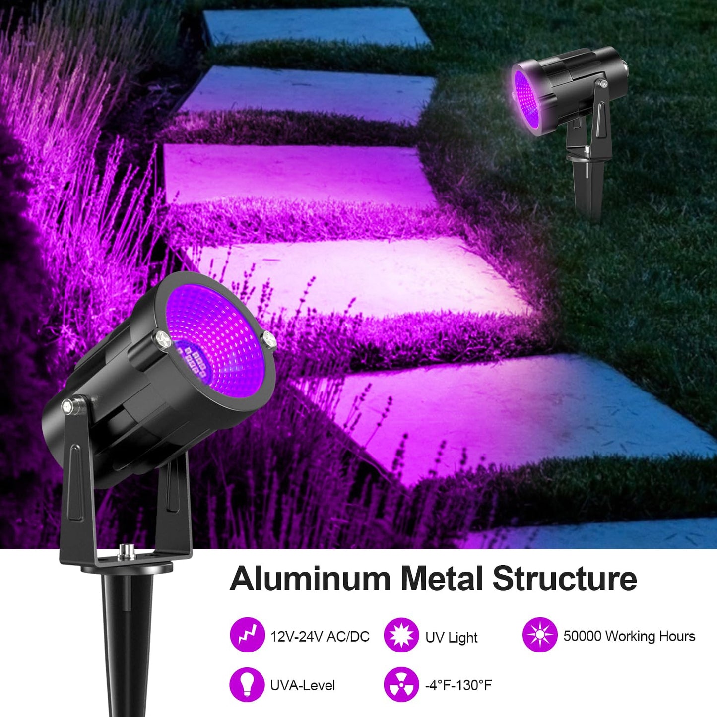 Landscape Lights Outdoor: Black Light Halloween LED Landscape Lighting for Tree Garden Yard Pathway Body Paint Fluorescent Poster | 110V UV Blacklight