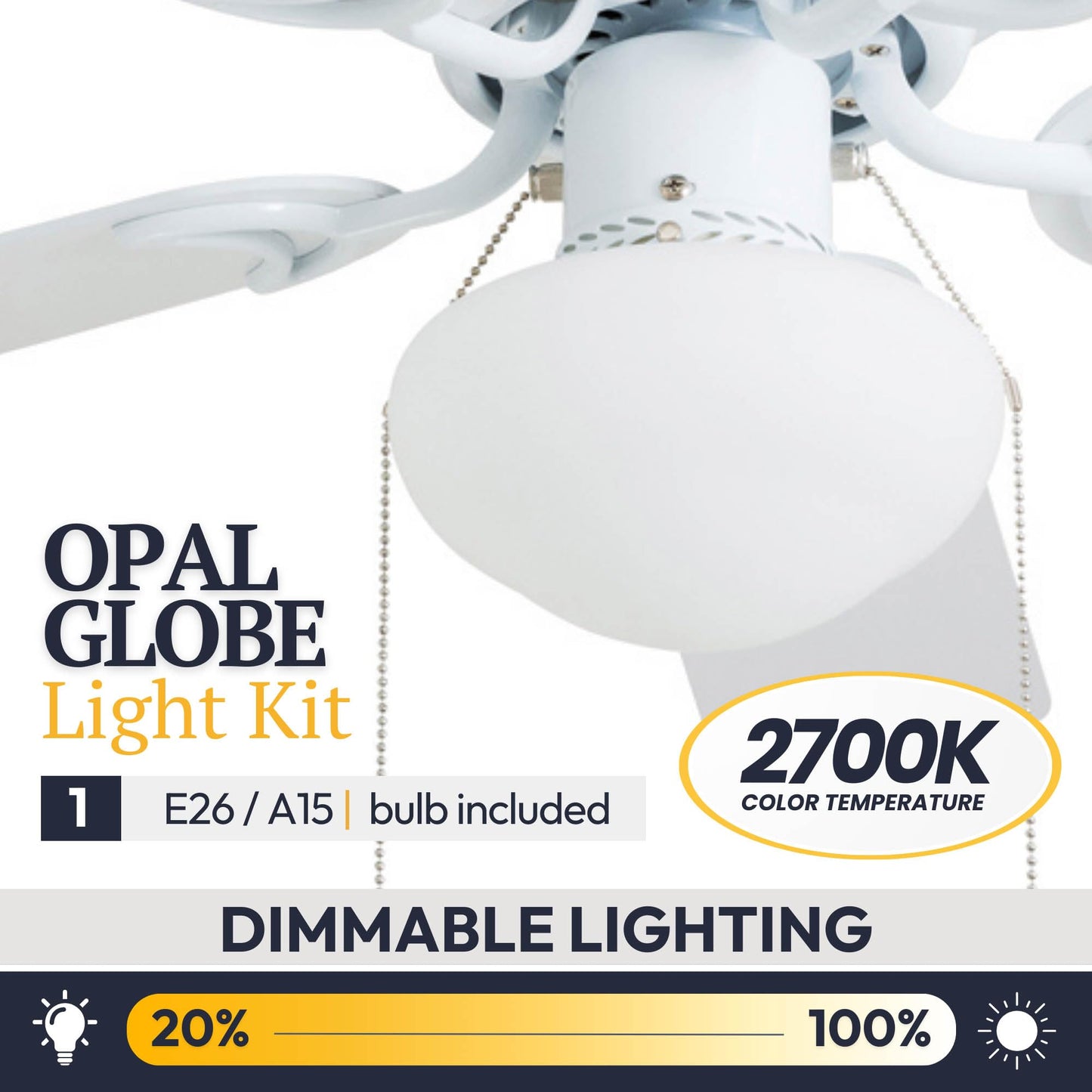 Prominence Home Alvina 42" Traditional Ceiling Fan, LED Flush Mount Light Fixture, White - Large Indoor Modern Electric Fan with 800 Lumens, 5