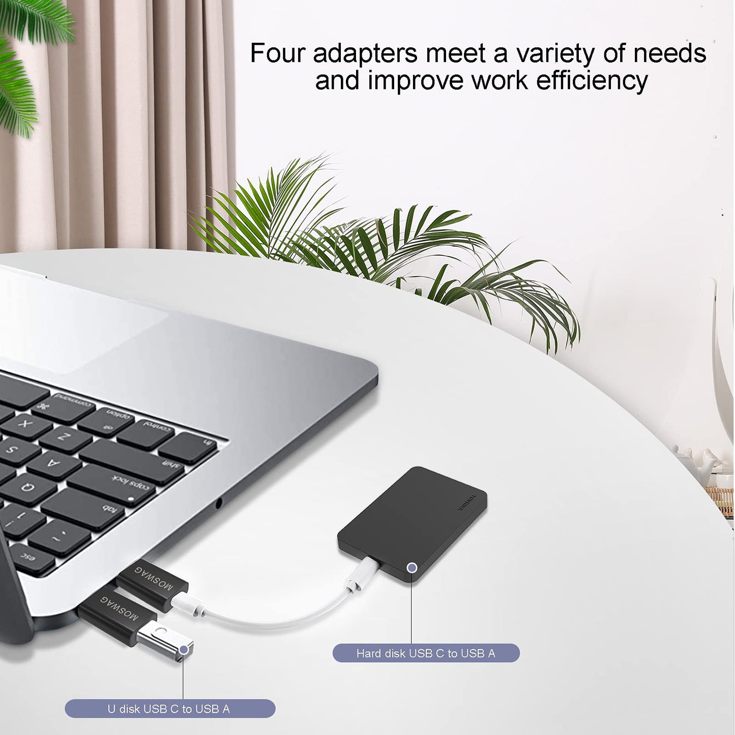 MOSWAG 2 Packs USB C to USB Adapter USB Male to Type C Female Adapter Type C Adapter Black Compatible with Apple MagSafe Charger,iMac,MacBook…