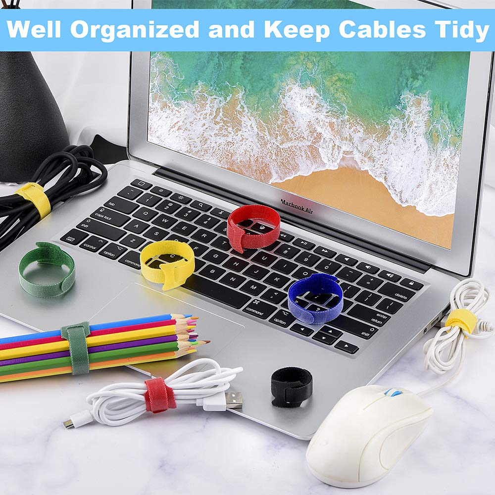 60PCS Reusable Cable Ties, Newlan 2 Size Adjustable Cable Straps 50PCS 8 Inches 10PCS 6 Inches, Cable Organizer, Cord Wrap and Hook Loop Cords