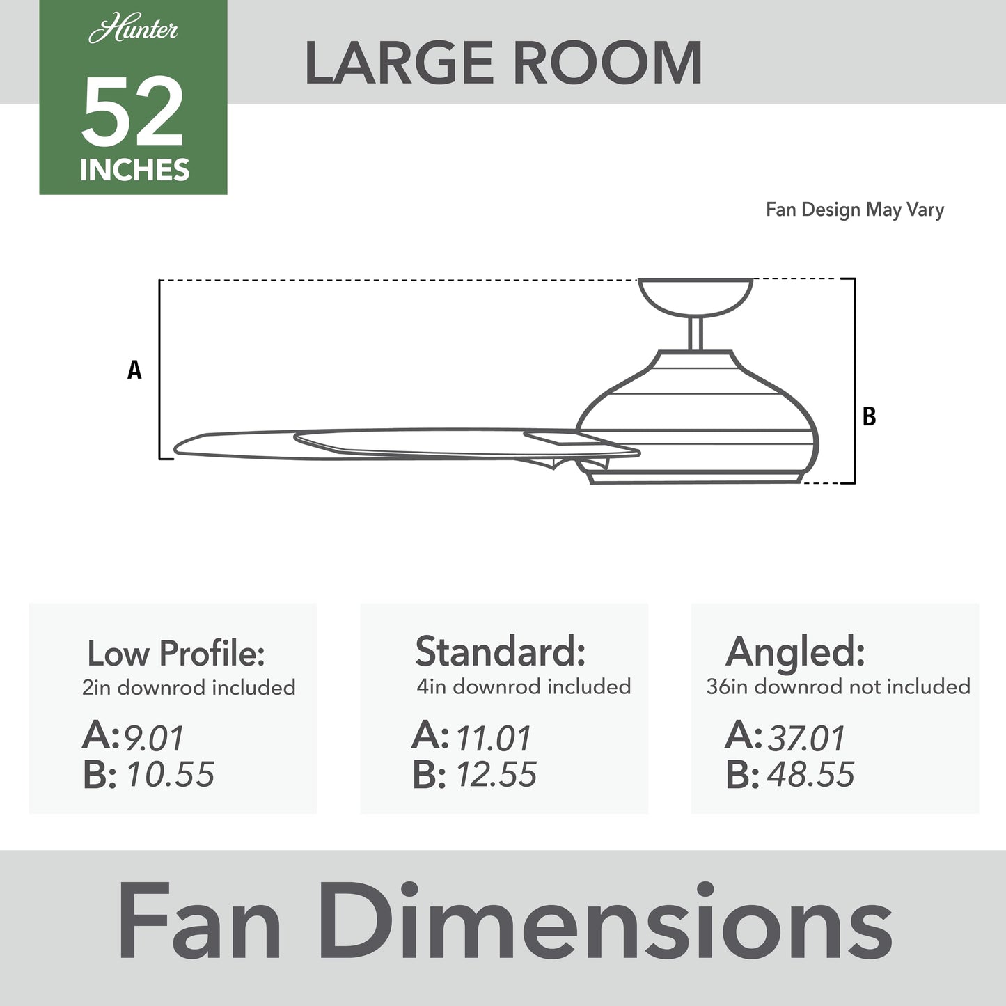 Hunter Fan 52 inch Ceiling Fan with No Light, Outdoor or Indoor White Ceiling Fan for Porch, Living Room, Office, Kitchen, Garage, 3 Blades (Renewed)