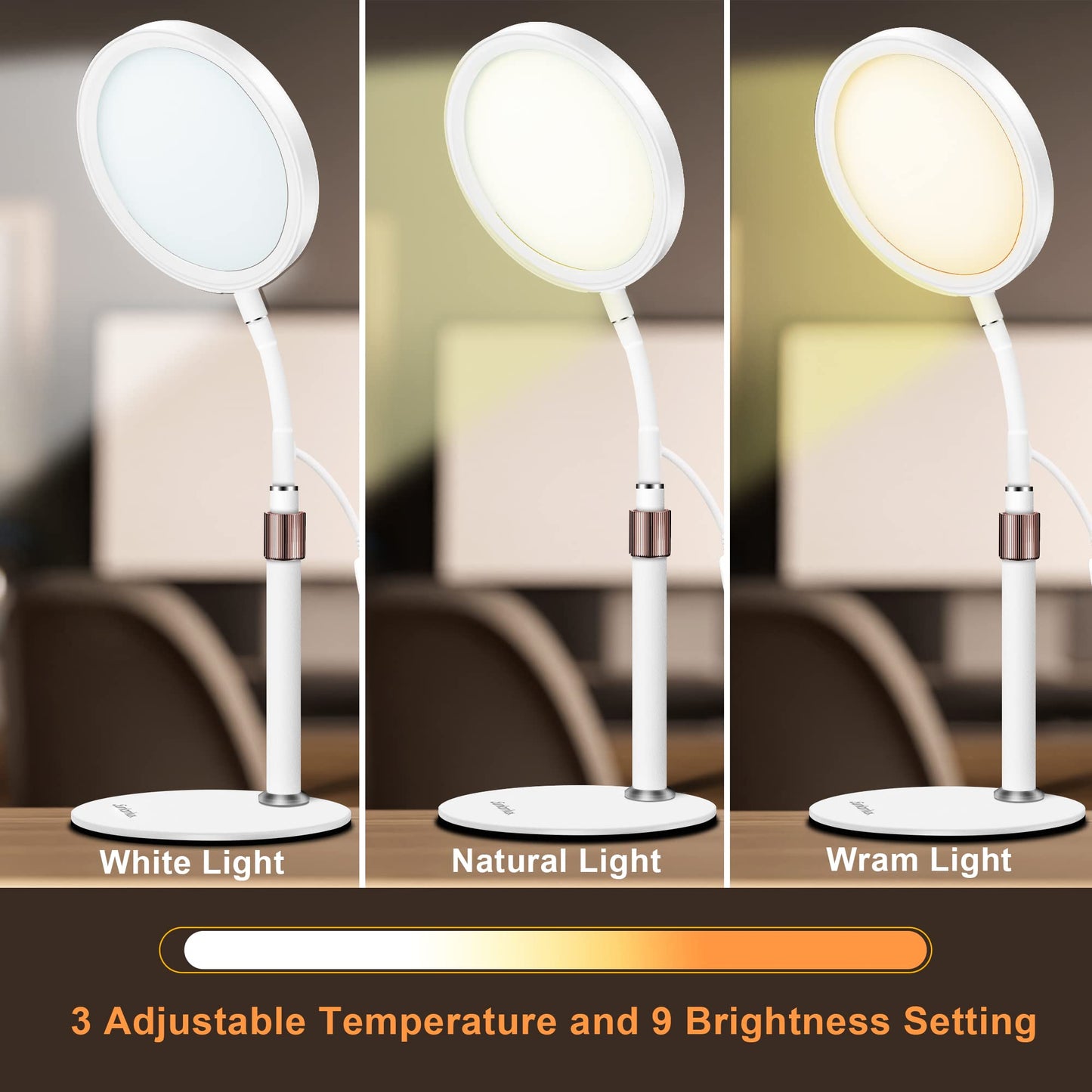 Sozapooty Light Therapy Lamp, UV-Free 10000 Lux Therapy Light with 3 Color Temperature Modes & Adjustable Brightness & Timer, Happy Therapy Lamp