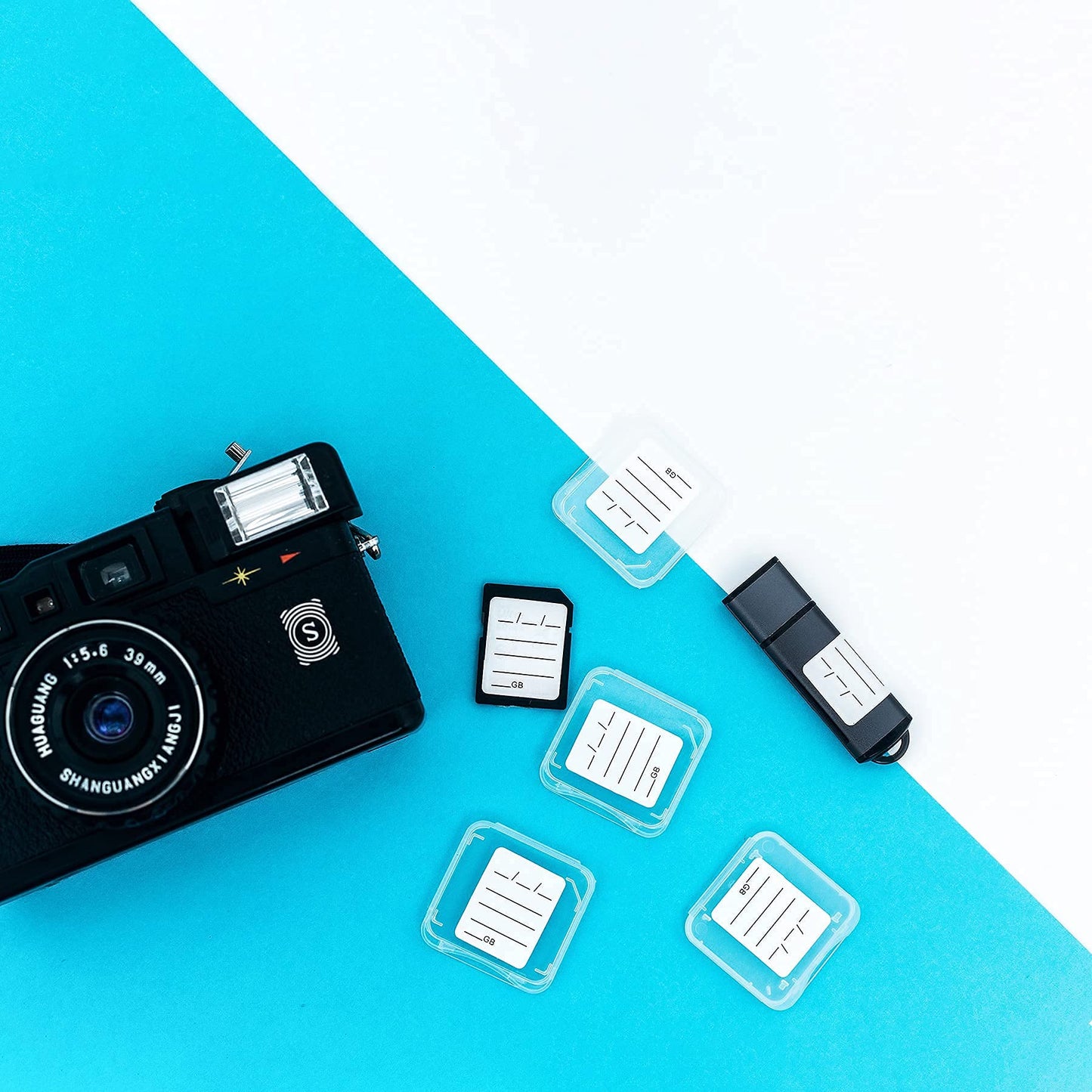 (120 Count) Stick-On SD Memory Card Label/Flash Drive Label Stickers with 6 Free SD Card Cases & Container- [Writable & Removable]