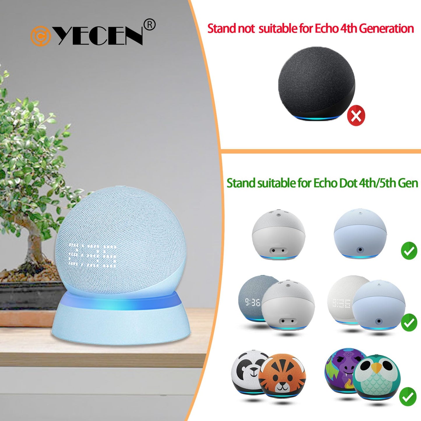 C YECEN Table Stand for Echo Dot 5th & 4th Generation, Desktop Holder Mount,Base Bracket with Light Guide and with Built-in Cable Management,Cloud