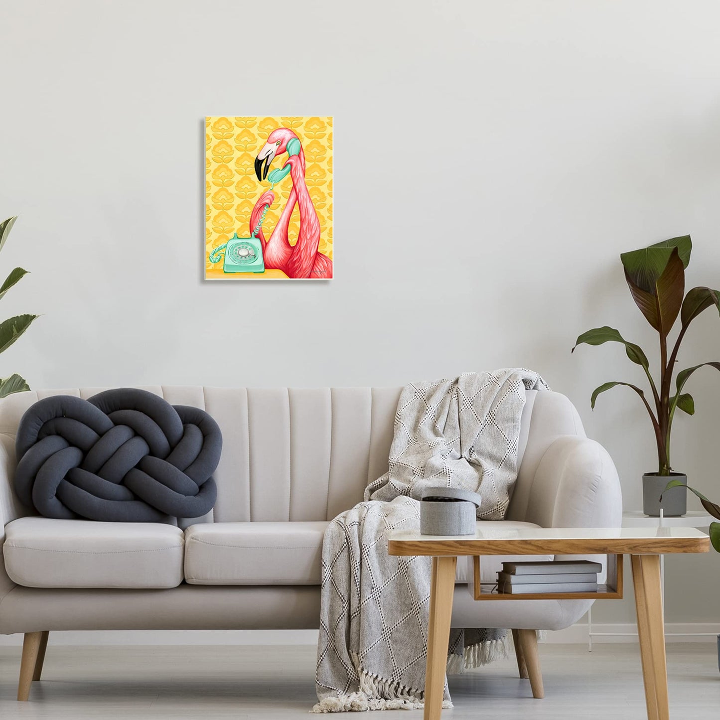 Stupell Industries Flamingo Calling Dial Telephone Groovy Flowers Wallpaper, Design by Amelie Legault