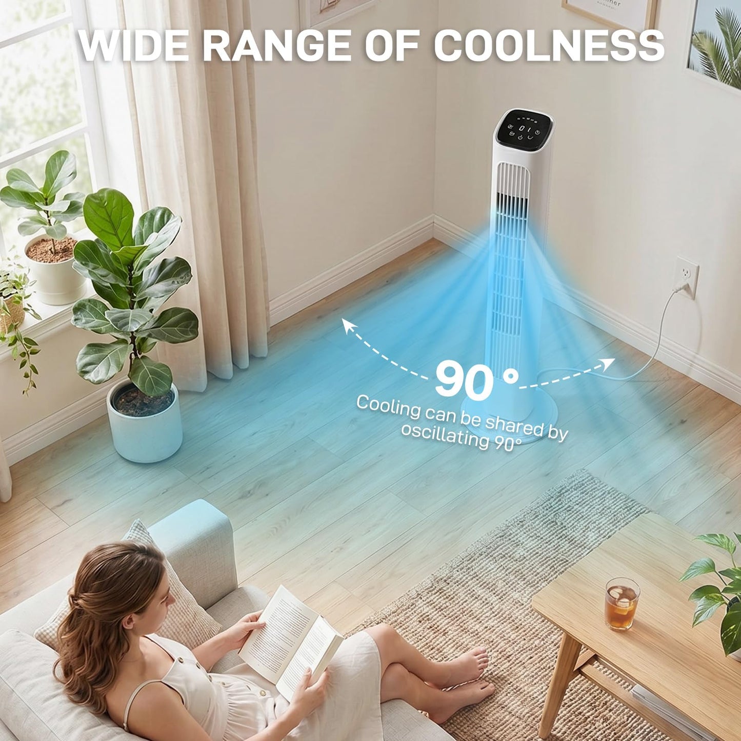 NXzeksohx 110V 45W 36 inches, cylindrical tower fan, touch, with remote control 3 modes