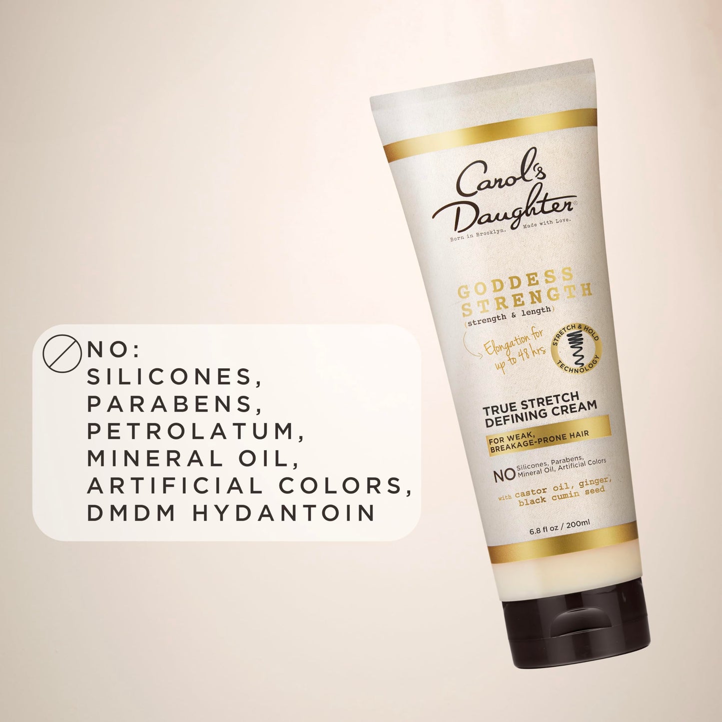 Carol's Daughter Goddess Strength True Stretch Defining Hair Cream For Waves, Coils and Curls, Curl Defining Cream with Castor Oil, 6.8 Fl Oz