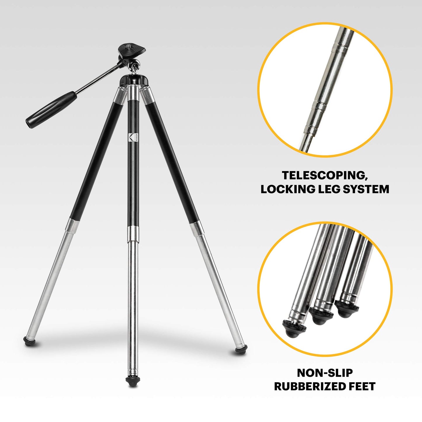 KODAK PhotoGear 42” Tripod | 8-Section Aluminum Stainless Steel Tripod w/Bluetooth Remote, Telescoping Leg-Lock Height Adjustment, 360° Ball Head