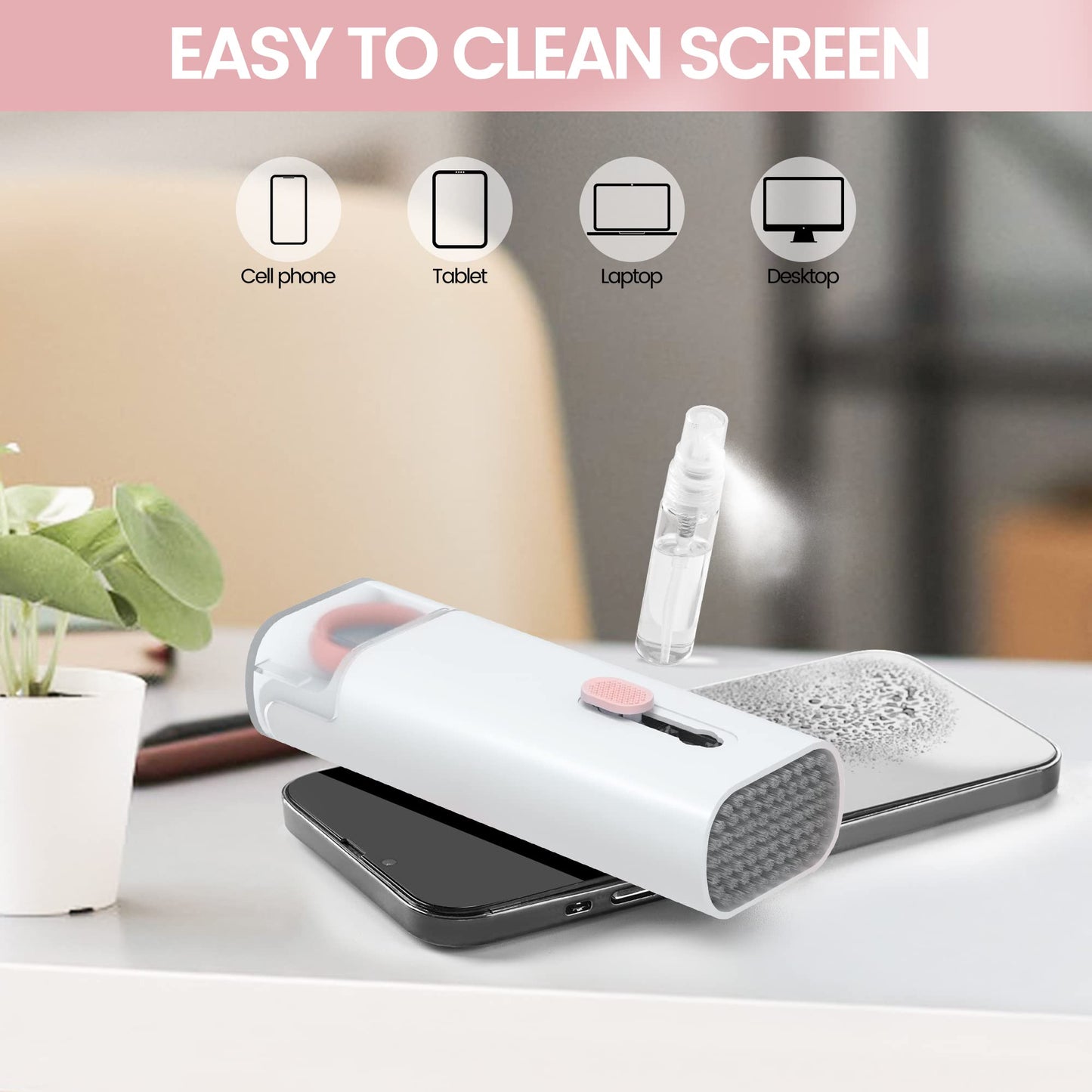MacBook iPad iPhone Pro Screen Cleaner and Keyboard Tool - AirPod Cleaner - Computer Cleaning Kit (Pink)
