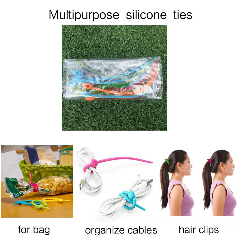 Tangser Colorful All-Purpose Silicone Ties, Multi-use Smart tie, Bag Clip, Bread Tie, Food Saver, Reusable Rubber Twist Tie, Cable Ties, Household