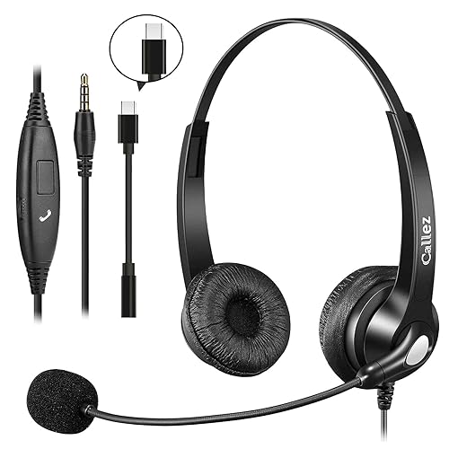 Callez Wired Computer Headset, 3.5mm/USB-C Headset with Mic Noise Cancelling for Work, Cell Phone Headphone for PC Laptop Mac iPhone Samsung Zoom