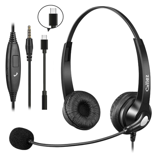 Callez Wired Computer Headset, 3.5mm/USB-C Headset with Mic Noise Cancelling for Work, Cell Phone Headphone for PC Laptop Mac iPhone Samsung Zoom