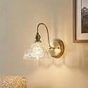 Lucande 9.5" Glass Vintage Wall Sconce Light, Gold Iron Hardwired Wall Light Fixture, Clear Textured Flower Glass Shade, Wall Lamp for Bathroom