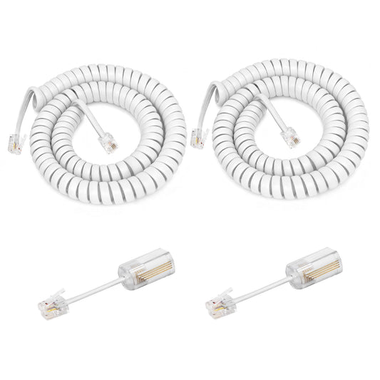 Uvital Telephone Handset Cord Detanglers, 2 Pack Landline Handset Cord Cable 10Ft Uncoiled(1.2 Ft Coiled) and 2 Pack Anti-Tangle Telephone Cords
