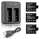 VVHOOY 3 x 1050mAh Rechargeable Action Camera Battery with USB Dual Charger Compatible with AKASO EK7000/Brave 4/V50X/Apexcam/VEMONT/Dragon Touch