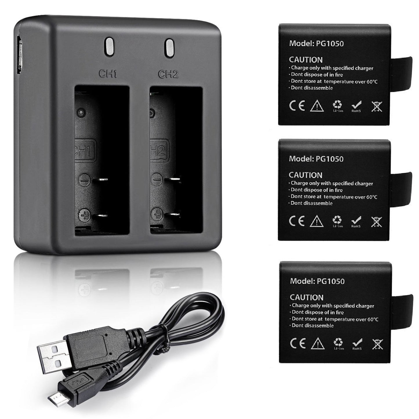 VVHOOY 3 x 1050mAh Rechargeable Action Camera Battery with USB Dual Charger Compatible with AKASO EK7000/Brave 4/V50X/Apexcam/VEMONT/Dragon Touch