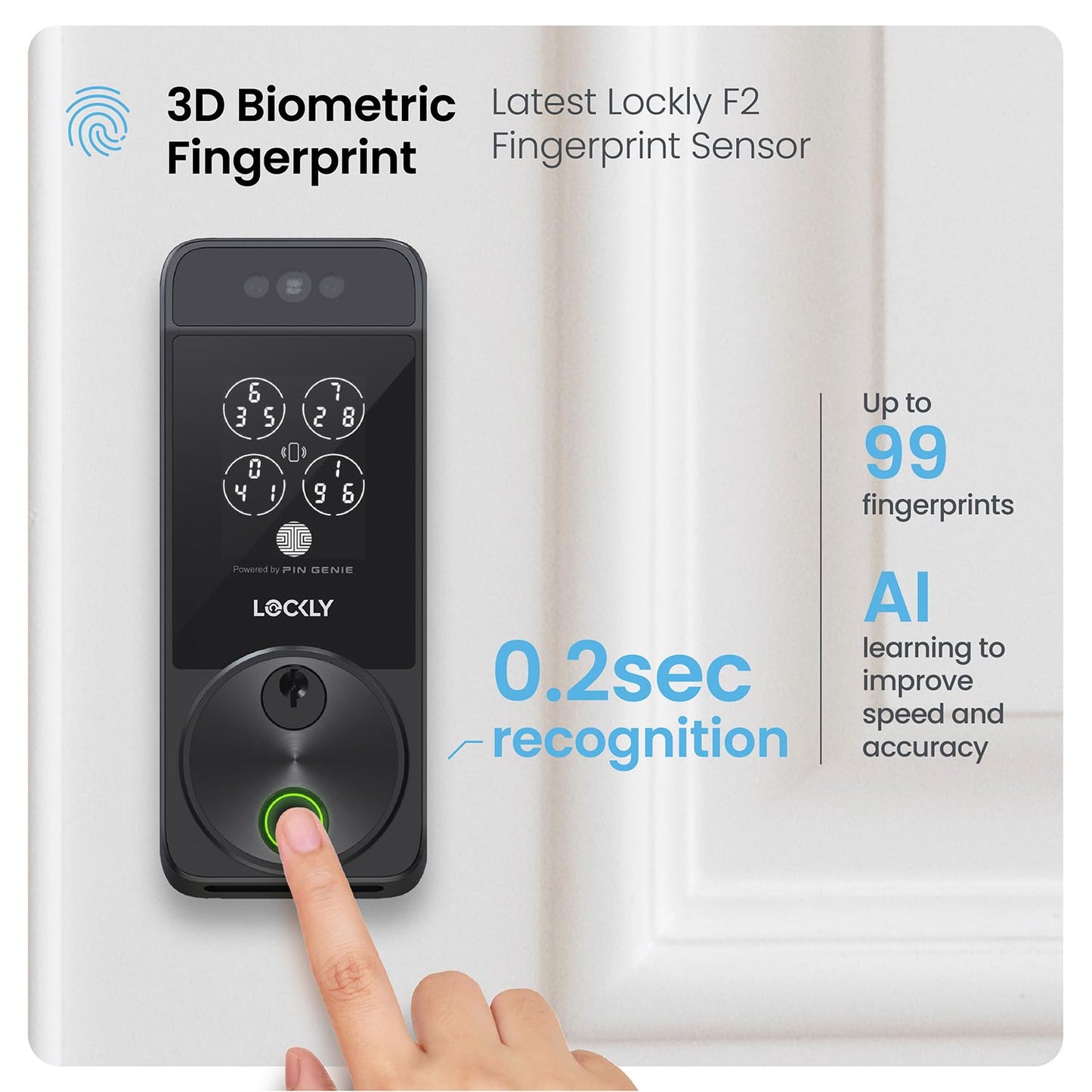 Lockly Visage Zeno Series Smart Lock, Facial Recognition & Fingerprint Keyless Entry Door Lock, Built-in Wi-Fi Deadbolt with Apple Home Key, PIN Genie