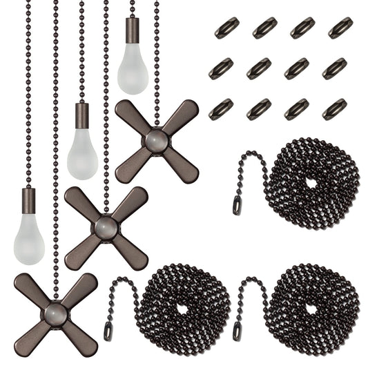 ELFCAB 6 Combo Frosted Ceiling Fan Pull Chain Set Including 6Pcs Beaded Ball Fan Pull Chain Decorative Extra 12Pcs Beaded and Pull Loop Connectors