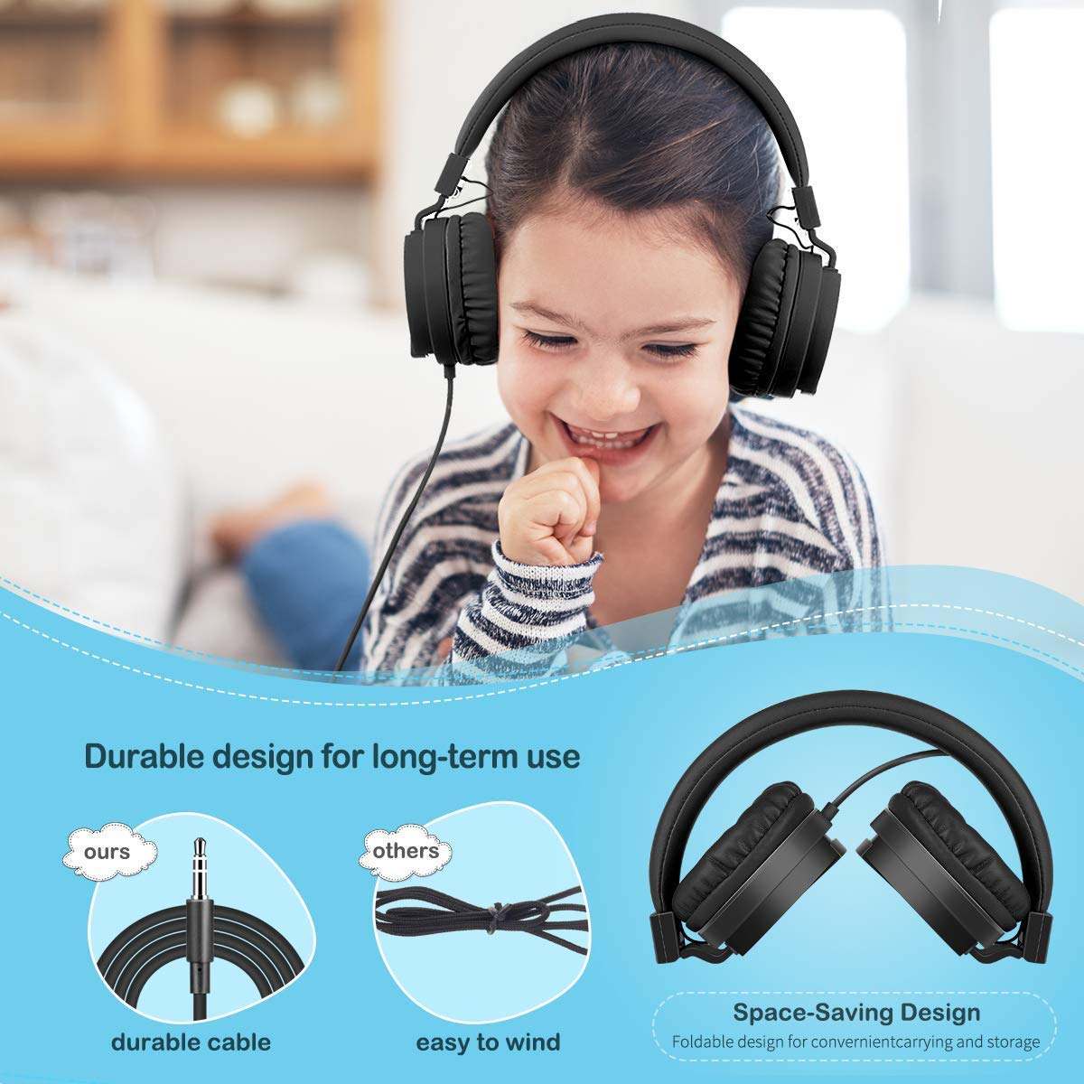 gorsun Kids Headphones, Lightweight Stereo Wired Toddler Headphones，Adjustable Headband Children's Headset for Smartphones Computer Pad…