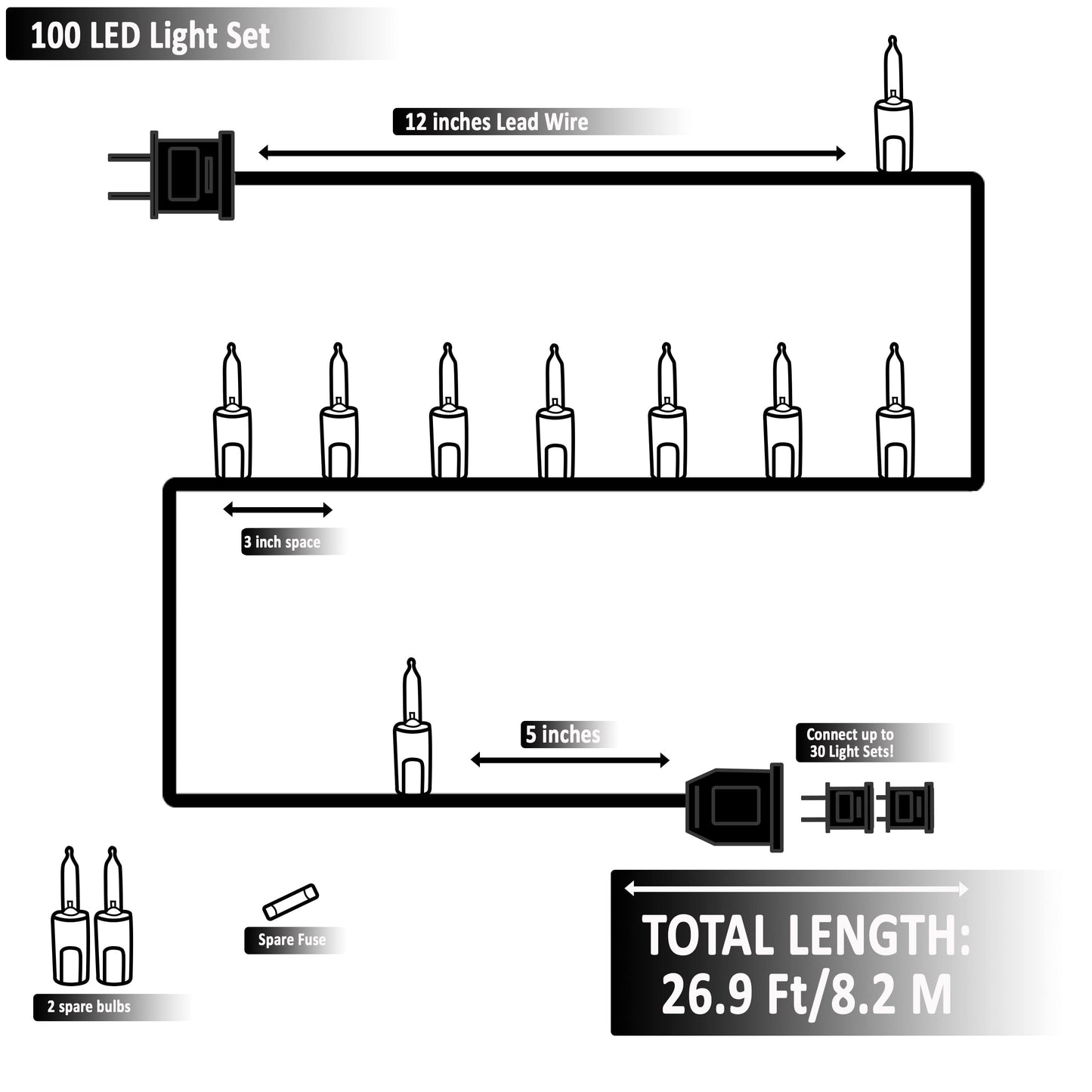 Holiday Essence 100 LED Red Christmas, White Wire 26.9 Feet Long String Lights Set for Outdoor/Indoor Décor, Valentines Day, Wedding, Halloween