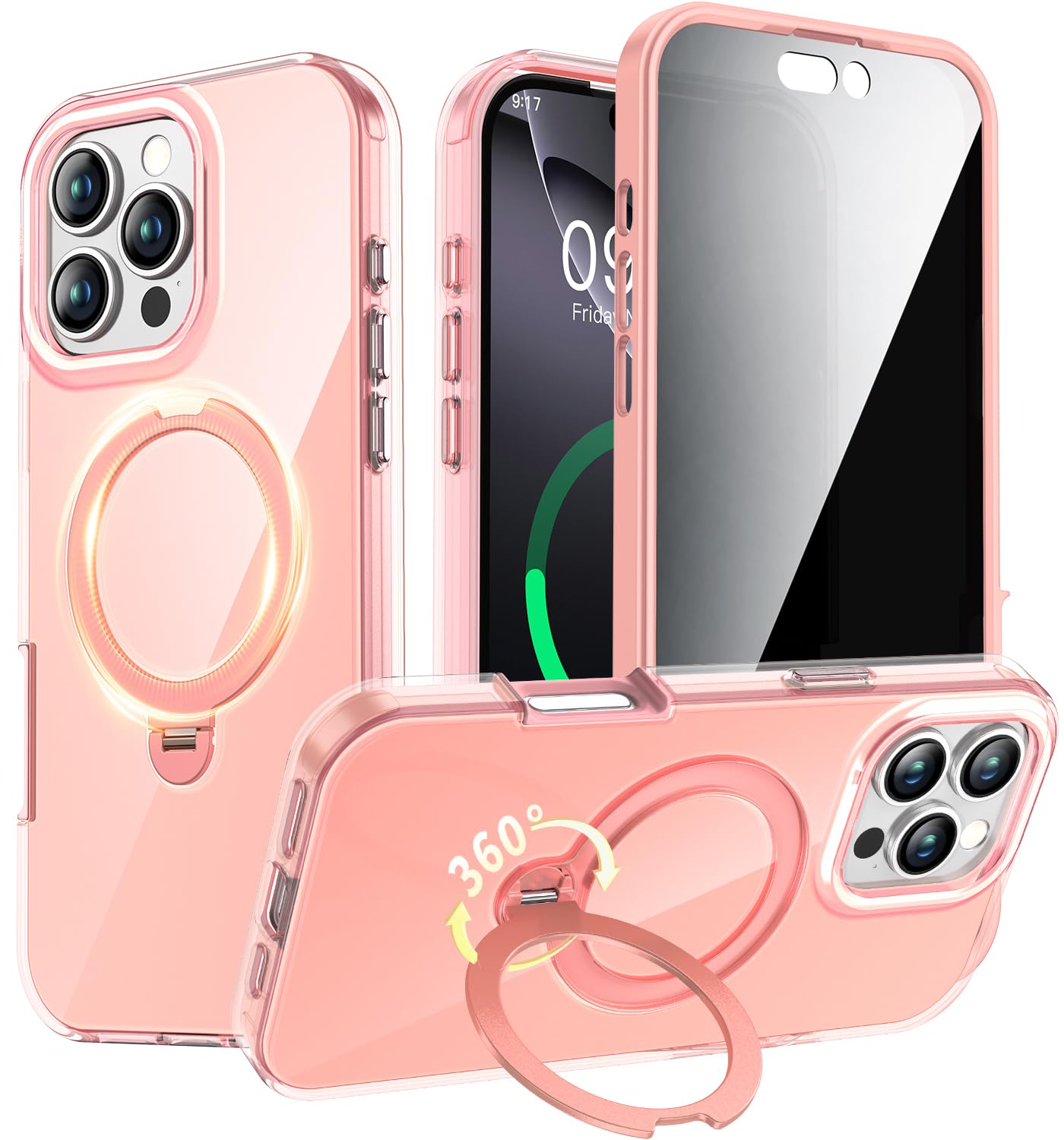 YXU? Privacy Case for iPhone 13/14 with 360° Spin Magnetic Stand Pink