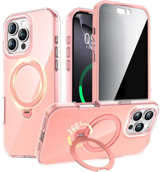 YXU? Privacy Case for iPhone 13/14 with 360° Spin Magnetic Stand Pink