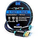 Maximm HDMI Extension Cable Male to Female (6 Feet), 8K & 10K Ultra HD, High-Speed, HDCP, ARC, 3D, 1080p to 2160p Video, 50Gbps Bandwidth