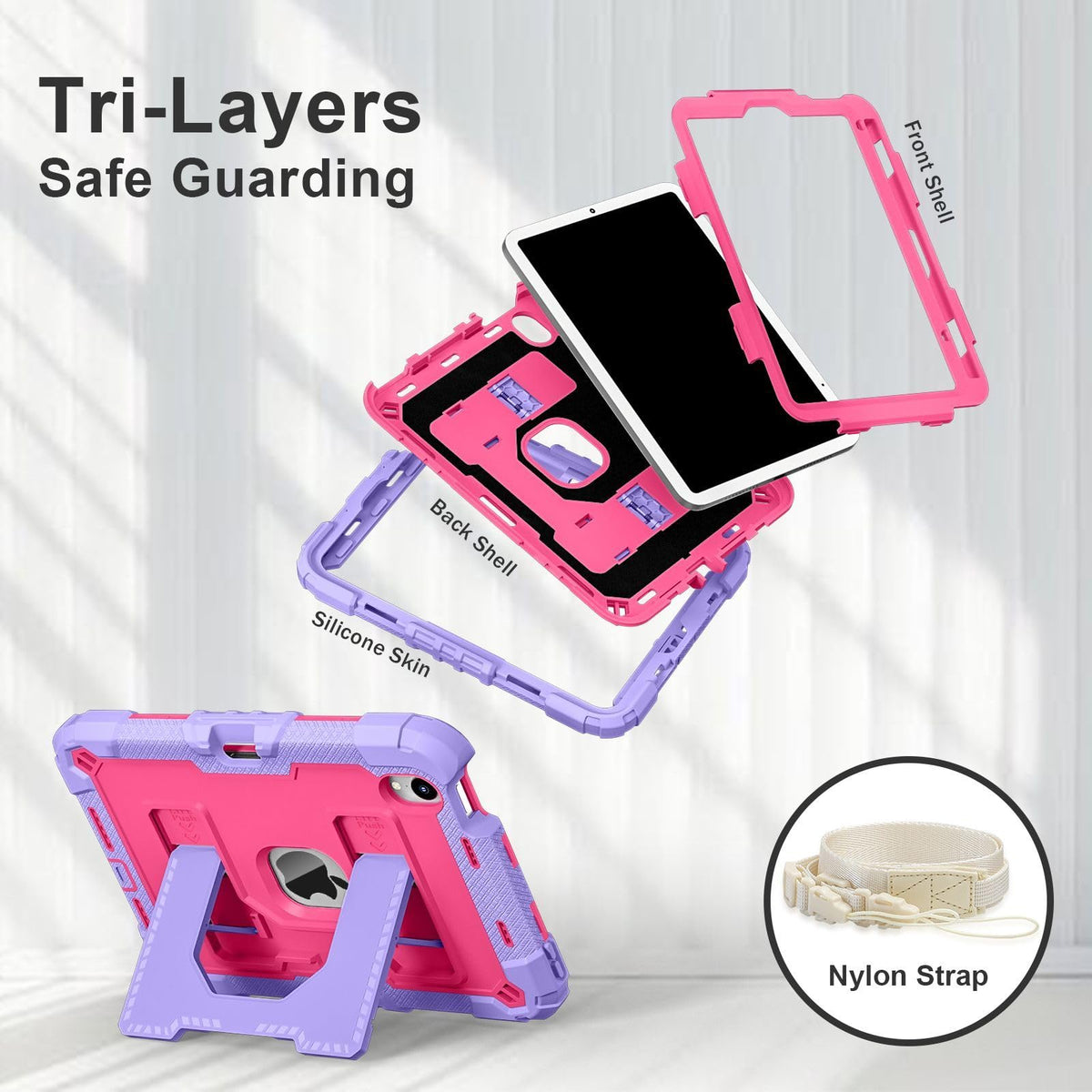 WTRFTJ Case for IPad 9/8/7(10.2-Inch,2021/2020/2019 Model),Equipped with Adjustable Bracket,Shoulder Strap & Pencil Holder Protective Cover,Shock
