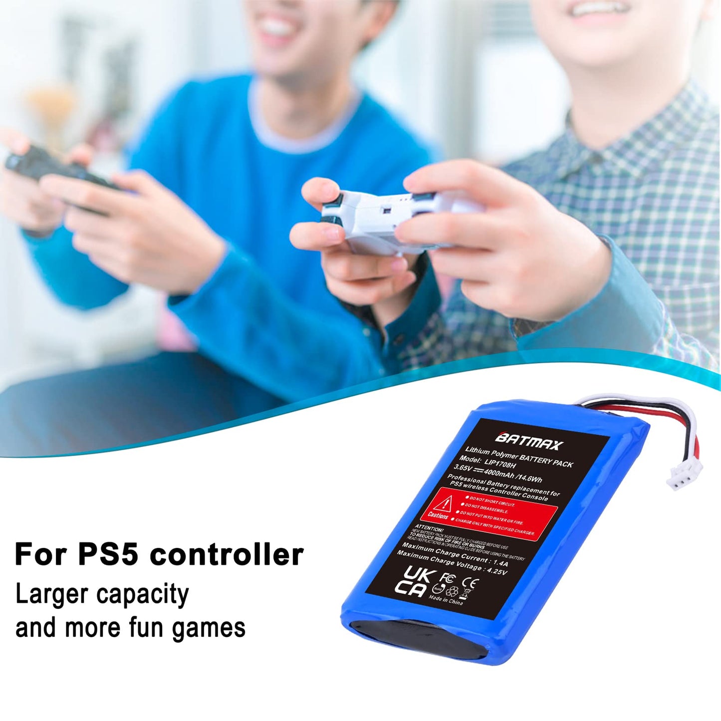Batmax 4000mAh LIP1708 Battery for Sony PS5 PlayStation 5 Dual Sense Controller CFI-ZCT1W Gamepad