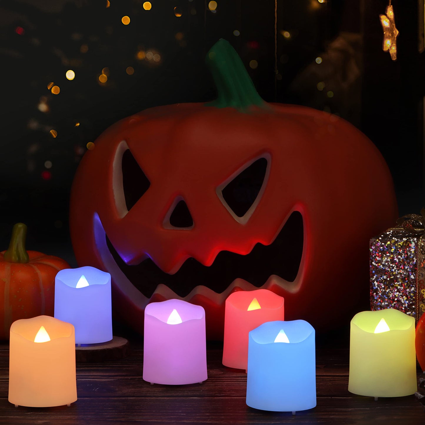 Daord Rechargeable LED Color Changing Tea Lights USB Flameless Warm White Flickering Votive Candles with Remote for Halloween Christmas Romantic Home