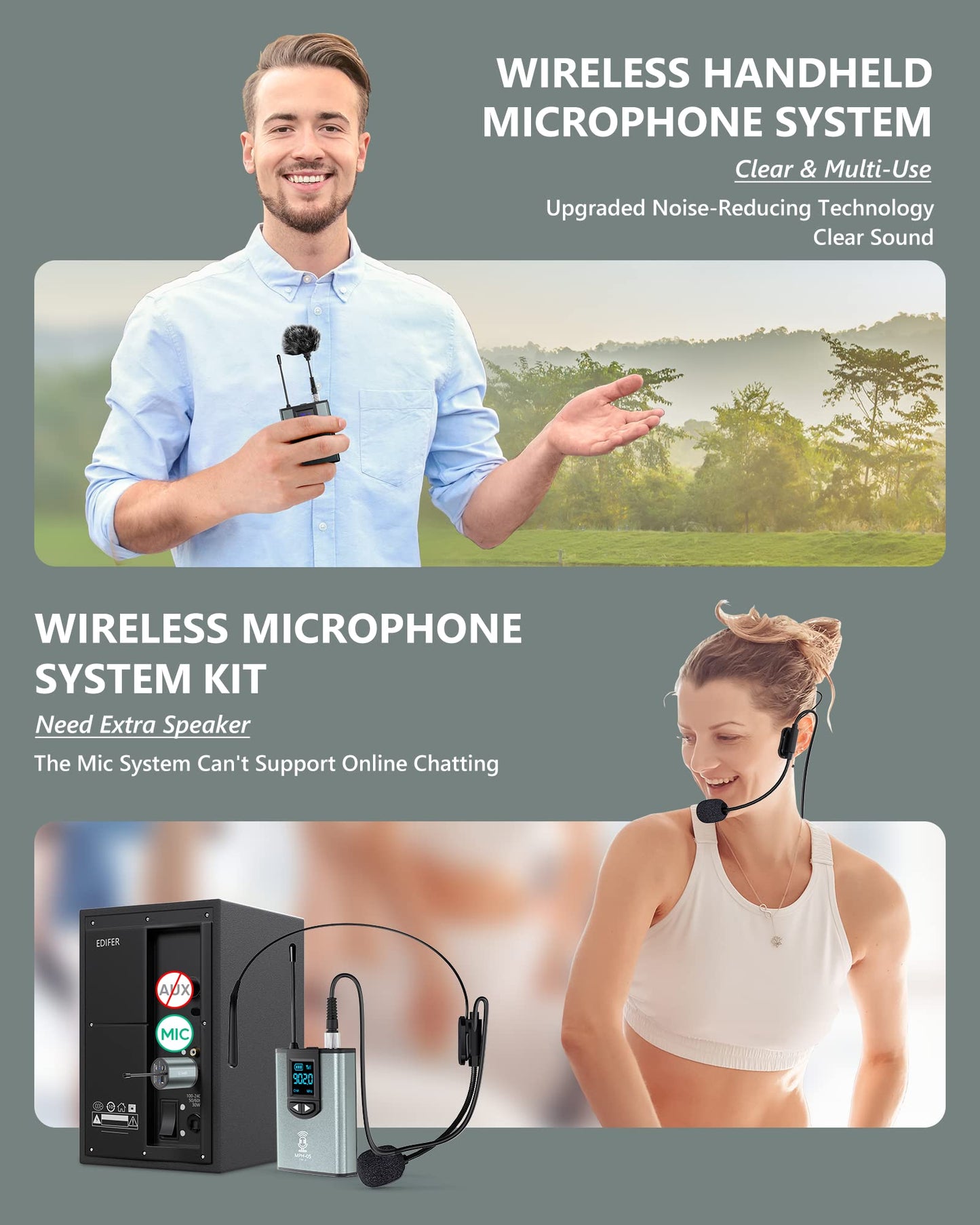 ttstar Wireless Microphone System Headset/Stand/Lavalier Mic with Rechargeable Bodypack Transmitter Receiver for PA Speaker, Camera, Recording