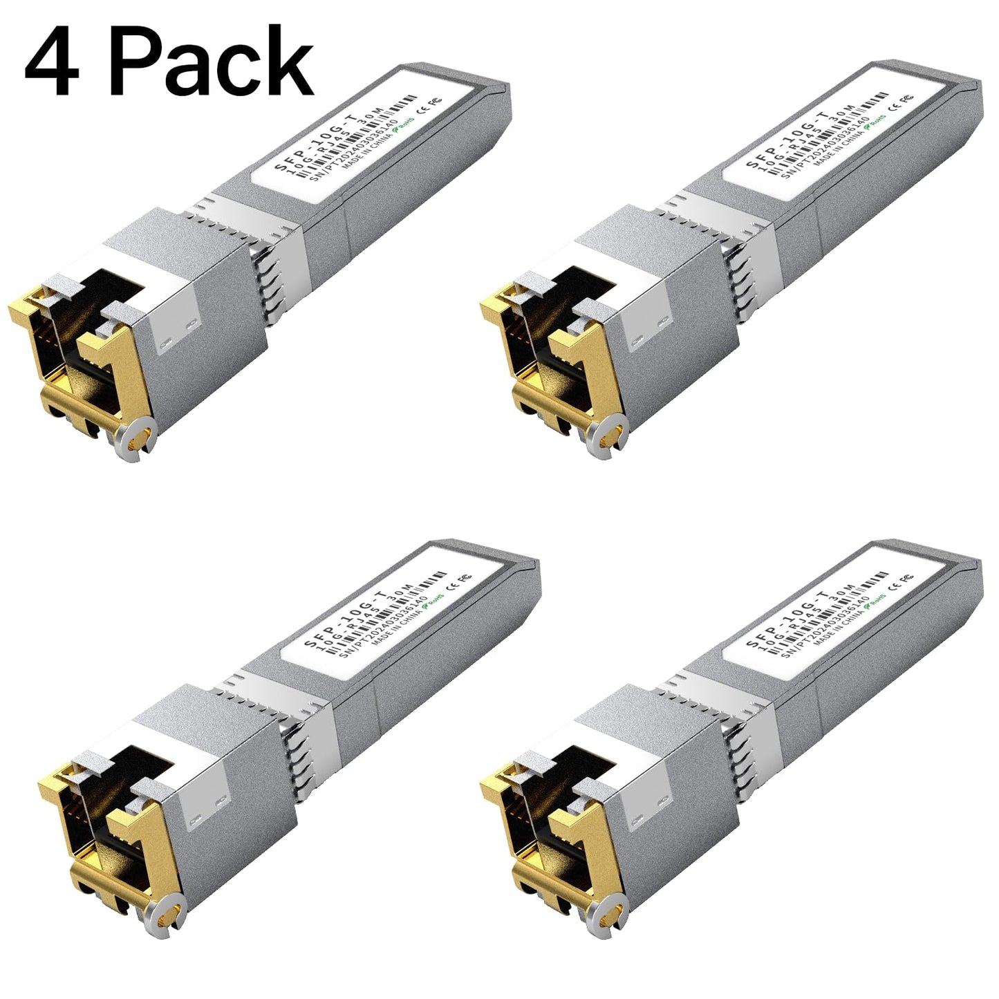 4PCS 10GBASE-T SFP+ RJ45 Copper Transceiver Module, Multi-Rate 1.25G/2.5G/5G/10G up to 30m - Compatible with TP-Link, Cisco SFP-10G-T-S, Ubiquiti