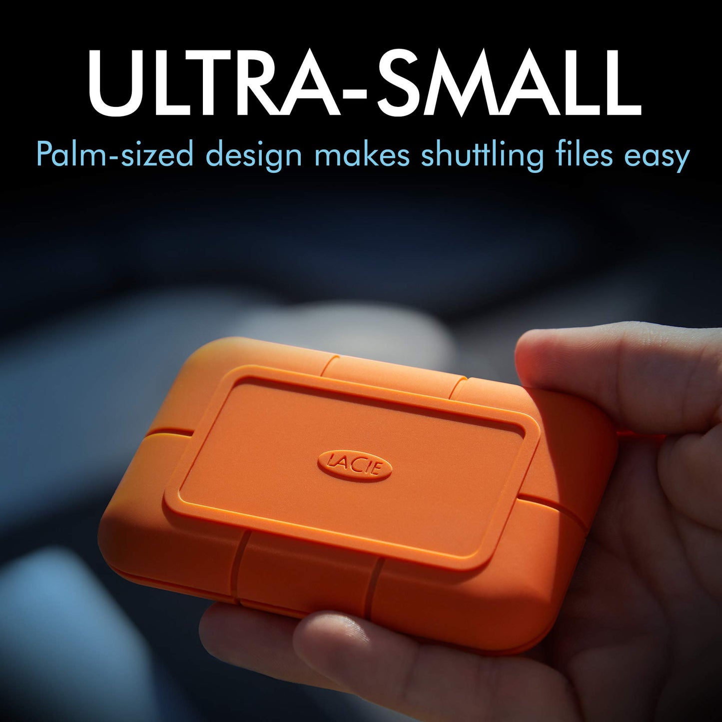 LaCie Rugged SSD 500GB Solid State Drive - USB-C USB 3.2 NVMe speeds up to 1050MB/s, IP67 Water Resistant, 3m Drop resistant, Encryption, 5-year