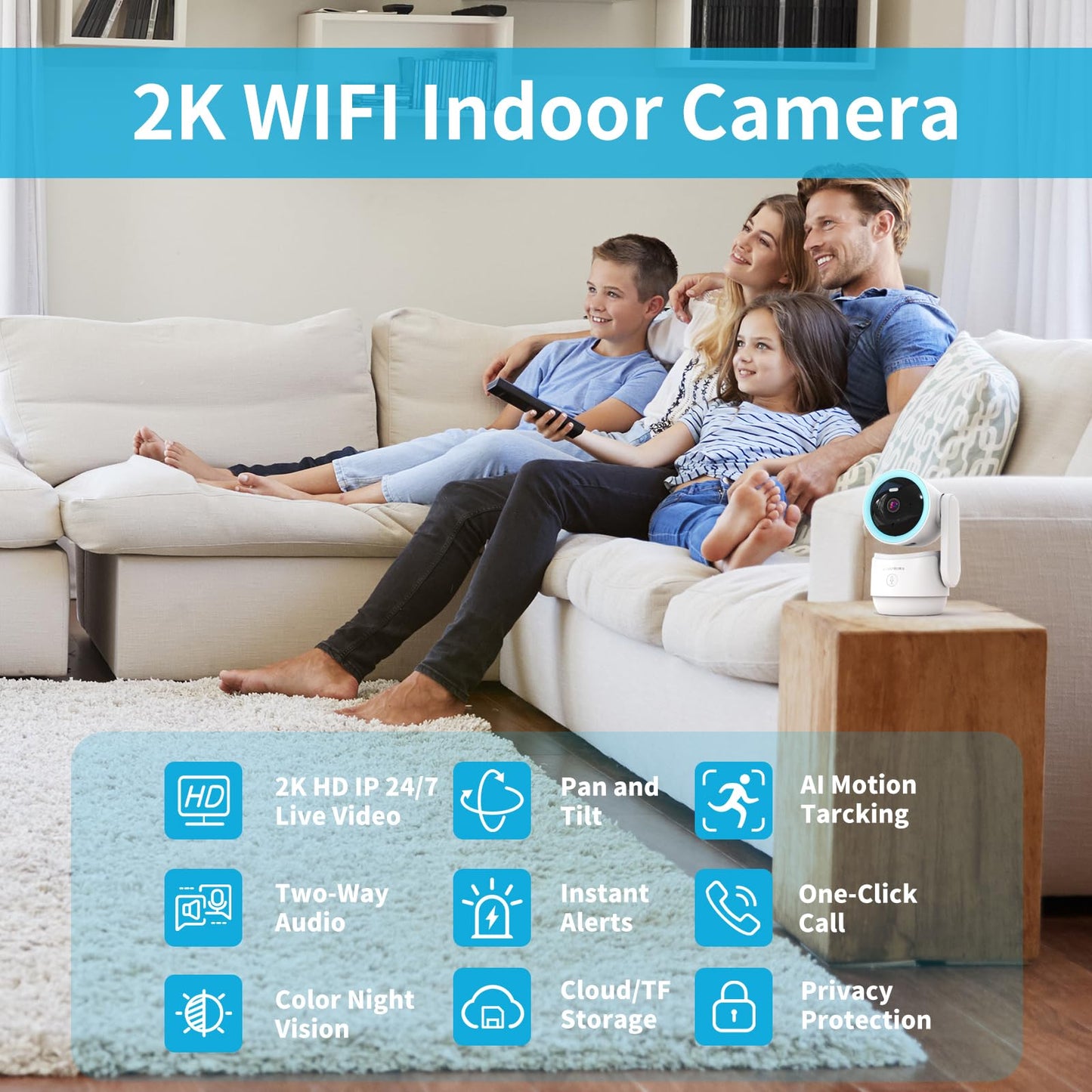 2K Pan/Tilt Security Camera, Smart WiFi Indoor Cameras for Home Security with AI Motion Detection, Dual-Band Wi-Fi (5G/4G) Camera with Phone App