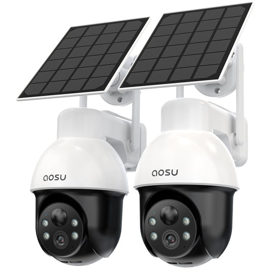 aosu 3K/5MP Solar Security Cameras System Wireless Outdoor, Battery Powered WiFi Camera for Home Security, Panoramic PTZ, Auto Tracking, Human/Vehicle