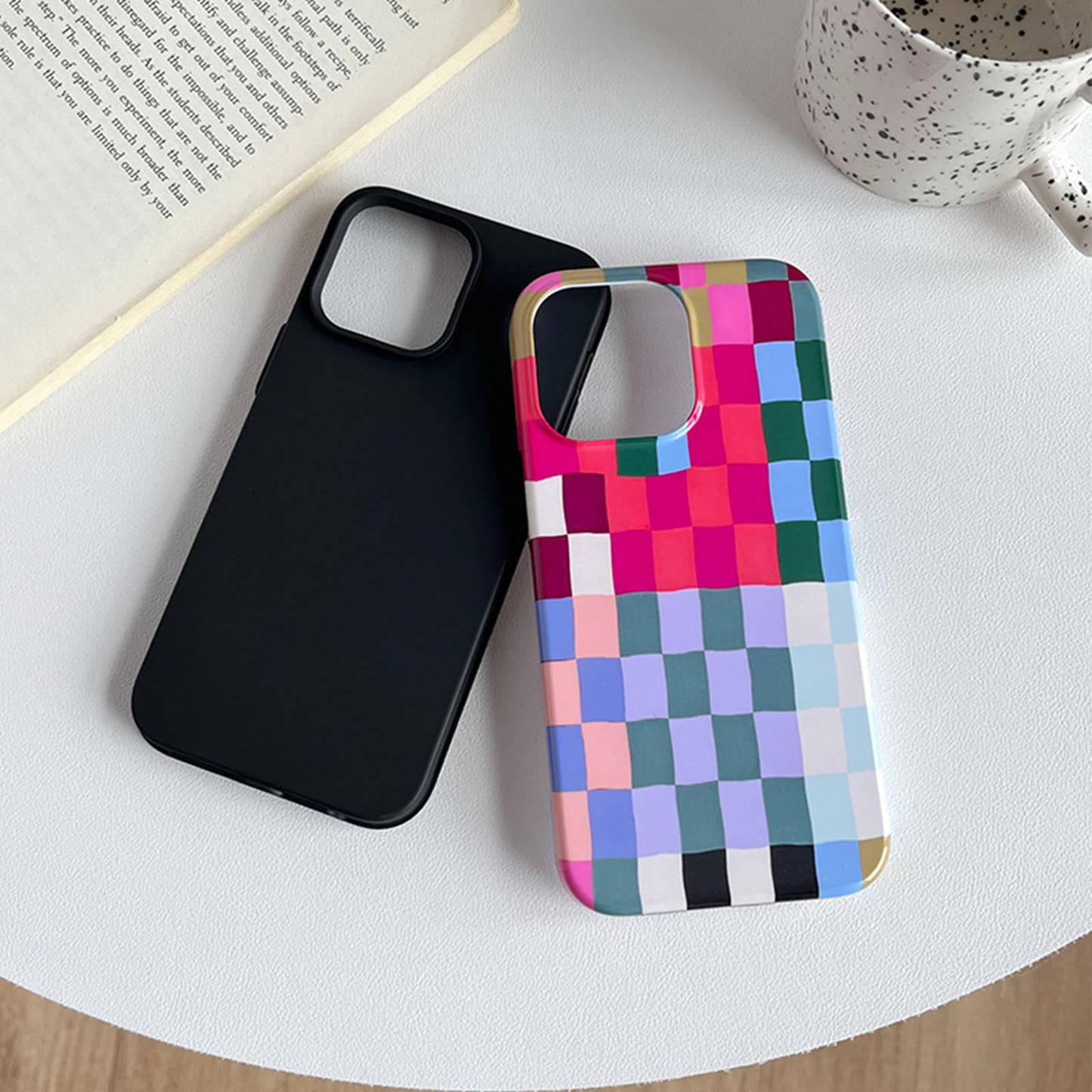 branple Compatible with iPhone 14 Plus Case,Cute Simple Colorful Checkered Case with Shockproof Slim Soft TPU and Hard PC Protective Covers