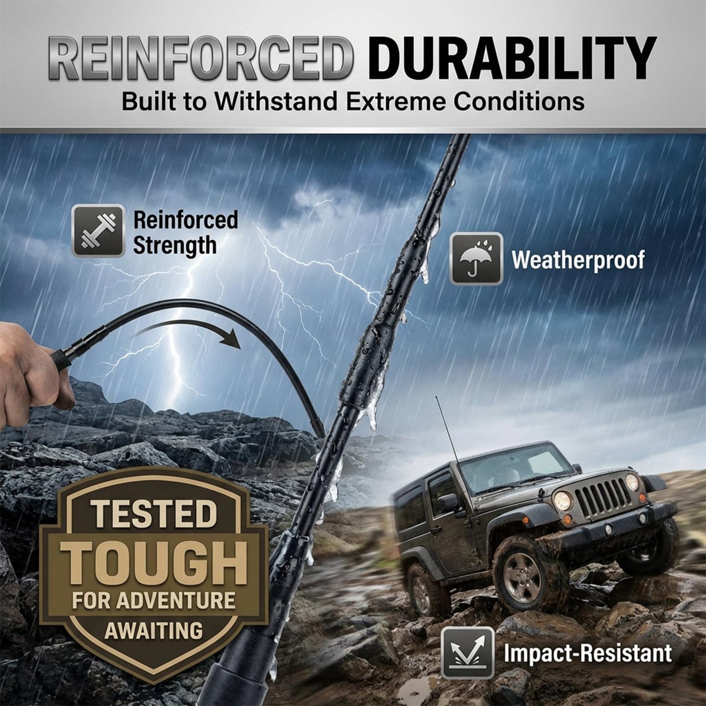 DV8 Offroad Full Size Car Antenna Compatible with Jeep Wrangler TJ (1997-2006) - 31 Inch Fiberglass Radio Antenna Mast - High Reception AM/FM Trail
