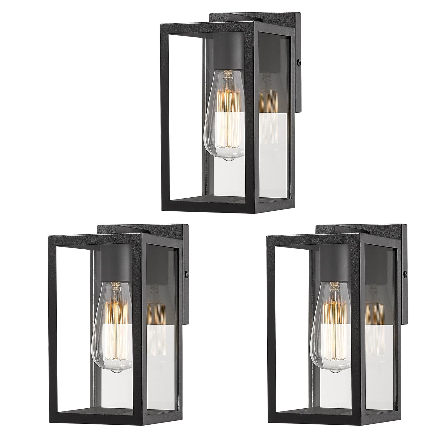 Bestshared Exterior Wall Light, Outdoor Wall Mount Lighting, 1-Light Outdoor Wall Sconce, Wall Lantern Fixture (Black, 3 Pack)