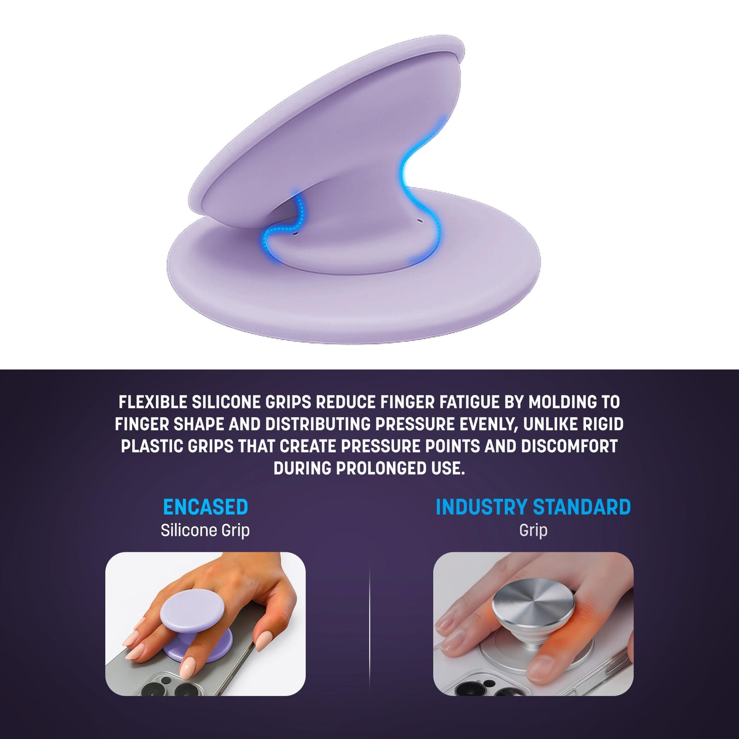 Encased Collapsible Adhesive Phone Grip (Stick-On) Comfortable Silicone Holder for iPhone (Lilac Haze)