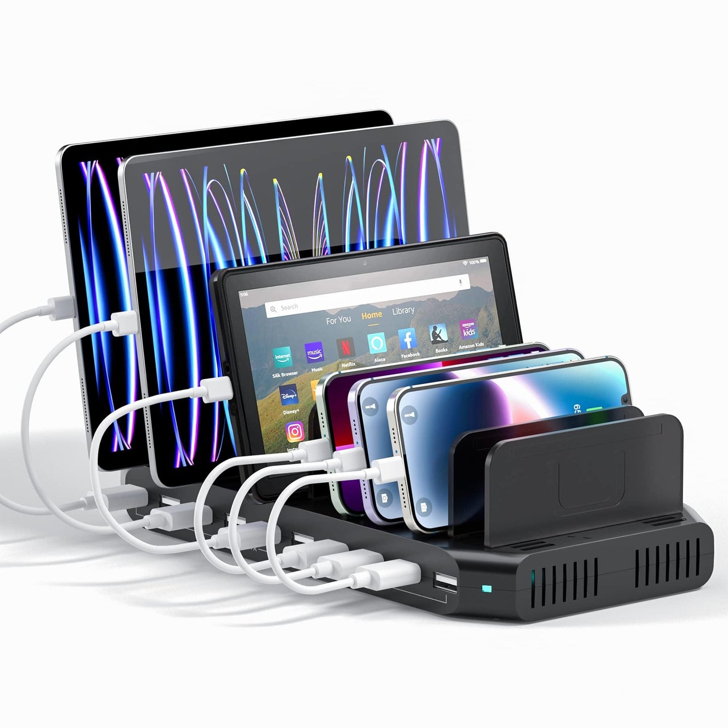 Alxum 60W 10 Port USB Charging Station Multiple Charger Station, USB Organizer Stand for iPad, iPhone Xs Max, X, 8 Plus, Samsung Galaxy, Google Pixel