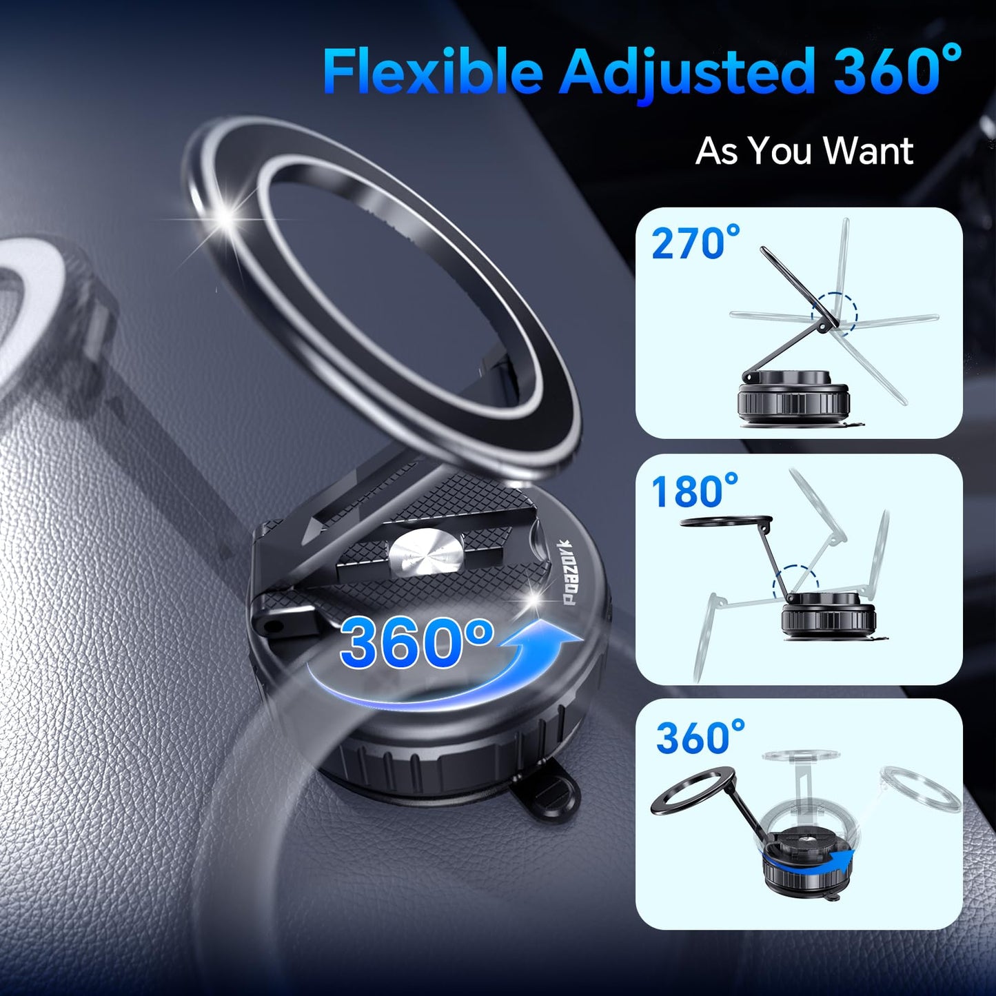 Poazork Car Phone Holder for Magsafe [78+LBS Strongest Suction & 2500gf Strongest Magnetic] 360° Adjustable Car Phone Mount.Portable Phone Holders