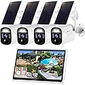Kittyhok Solar Security Camera Outdoor System with Monitor | 4pcs Wireless Solar Powered Security Camera, Human Detection, Spotlight, for Home