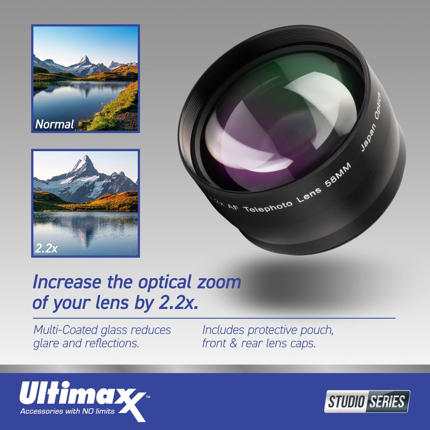 Ultimaxx 58MM Complete Lens Filter Accessory Kit with 58MM 2.2X Telephoto and .43x Wide Angle/Macro Lenses for: Canon EOS Rebel 9000D 800D 760D 750D