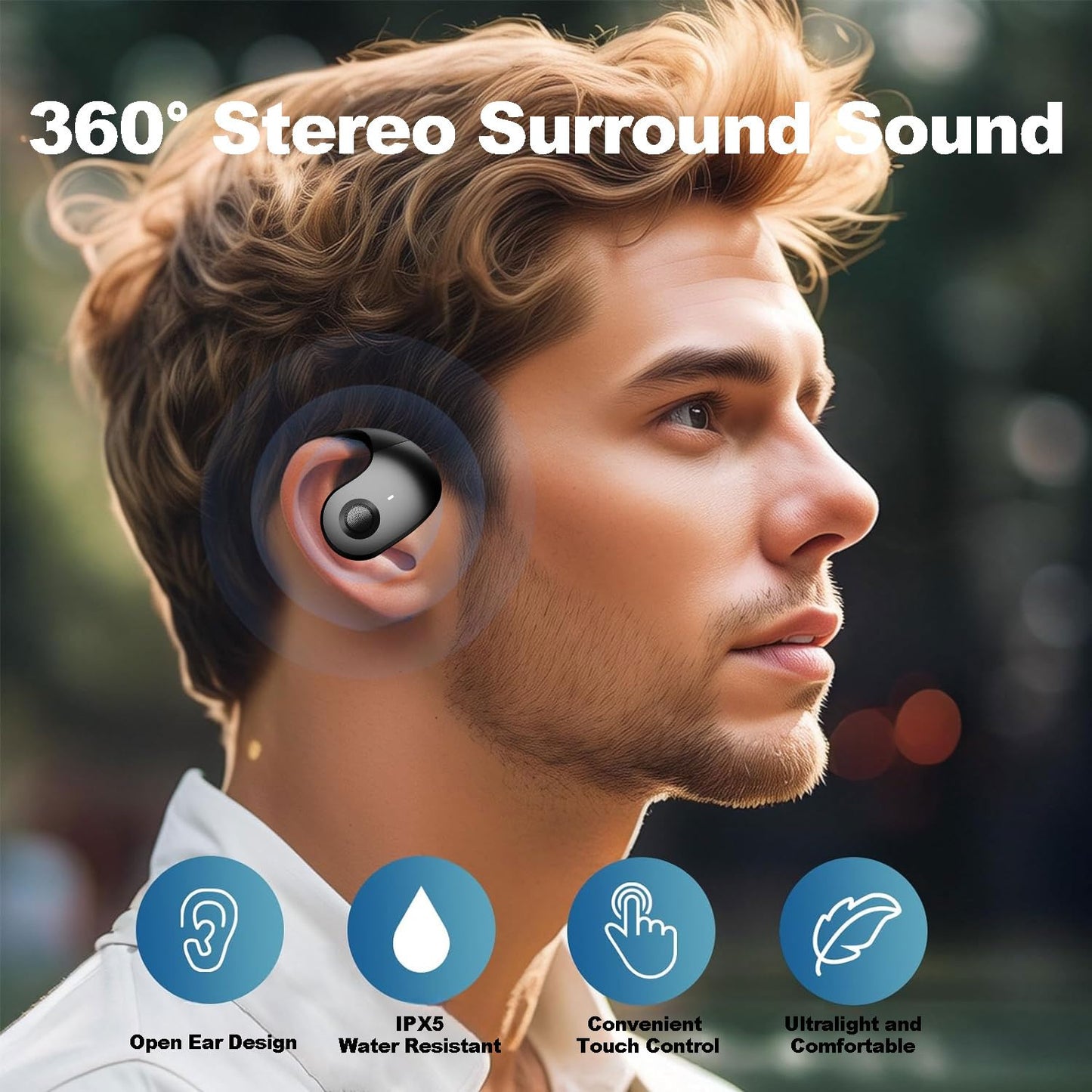 NEW Ultra Bone Conduction Earphones Open Earbuds with Immersive Audio Clear Call,Wireless Bluetooth Ear buds Stable Fit,Robust Bass,Sweat-Proof Sport
