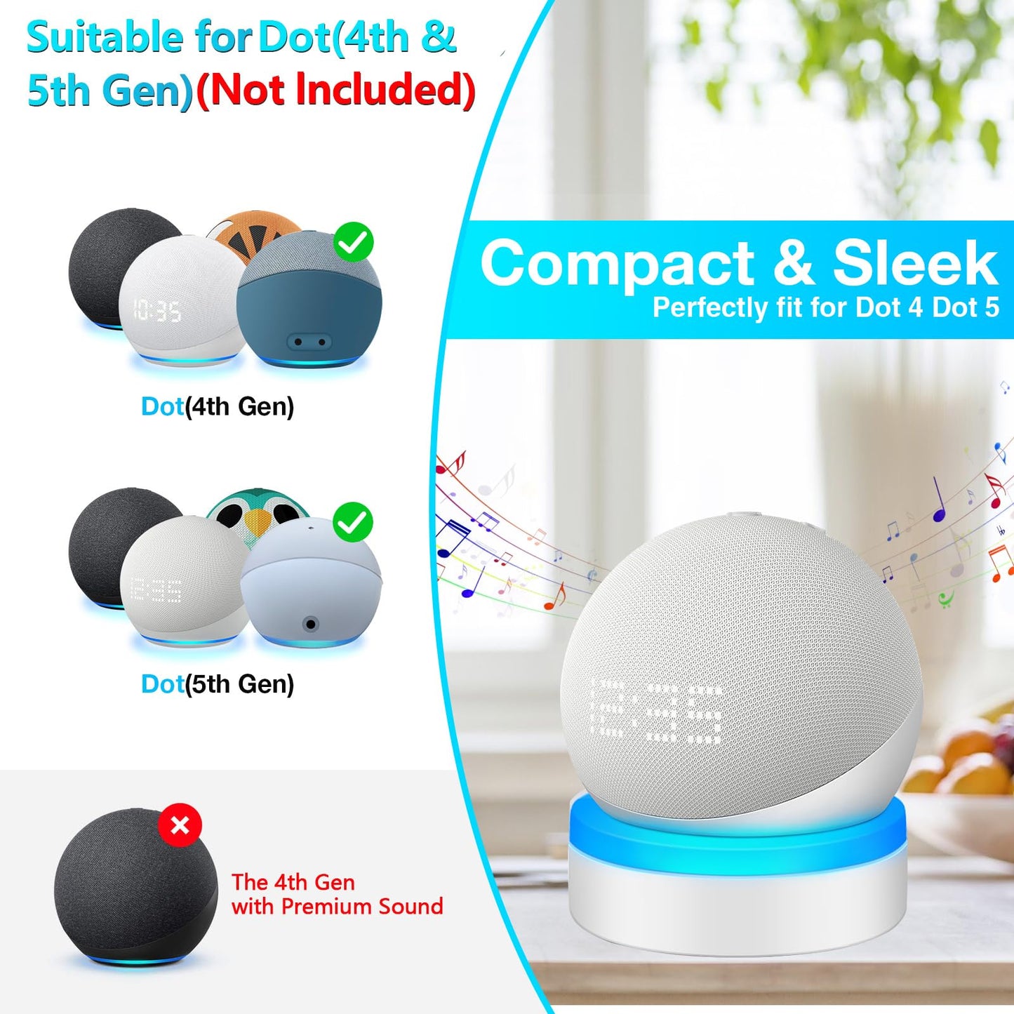 ZUOLACO Table Holder for Echo Dot 4th/5th Generation, Desktop Stand Mount for Echo Dot 4th/5th Gen, Base Bracket with Light Guide, Dot Accessories