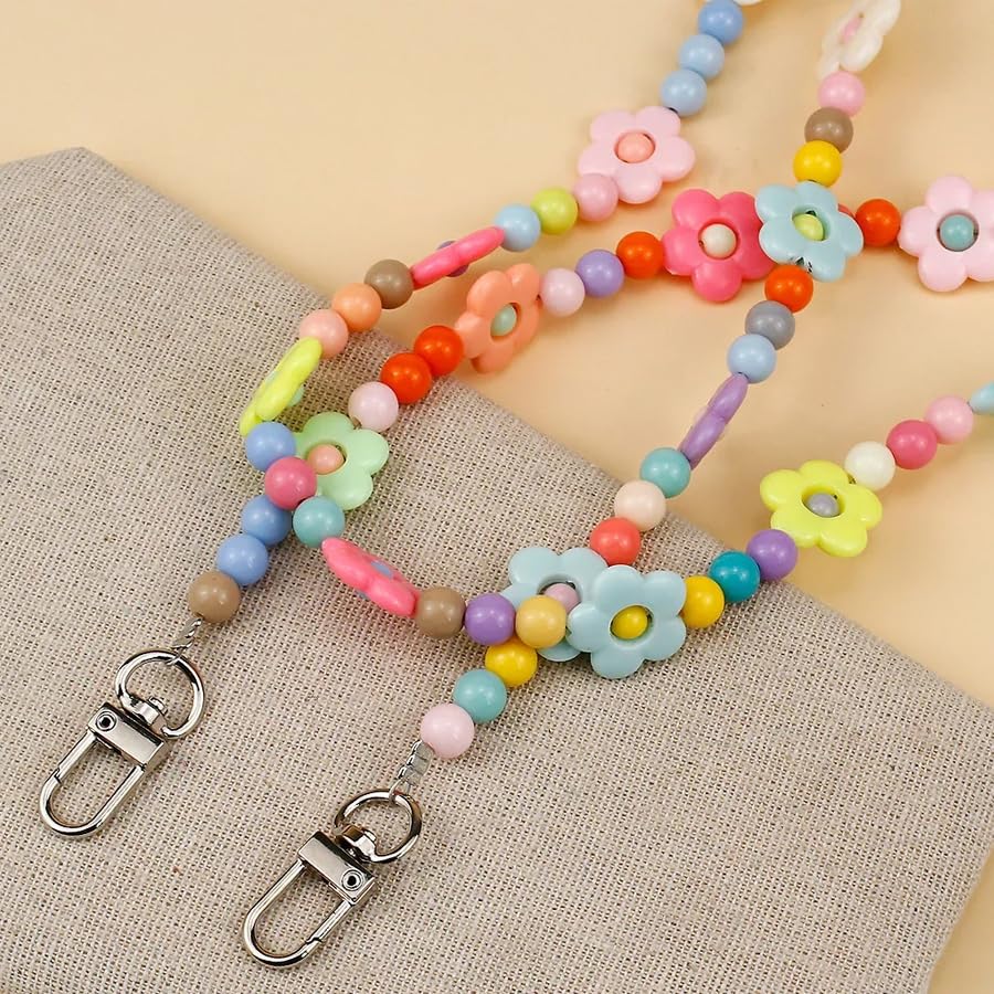 ARFUKA Colorful Flower Acrylic Bead Phone Lanyard Crossbody Anti-Theft Phone Chain Strap, Fits All Phone Cases, Stylish Daily Phone Accessory