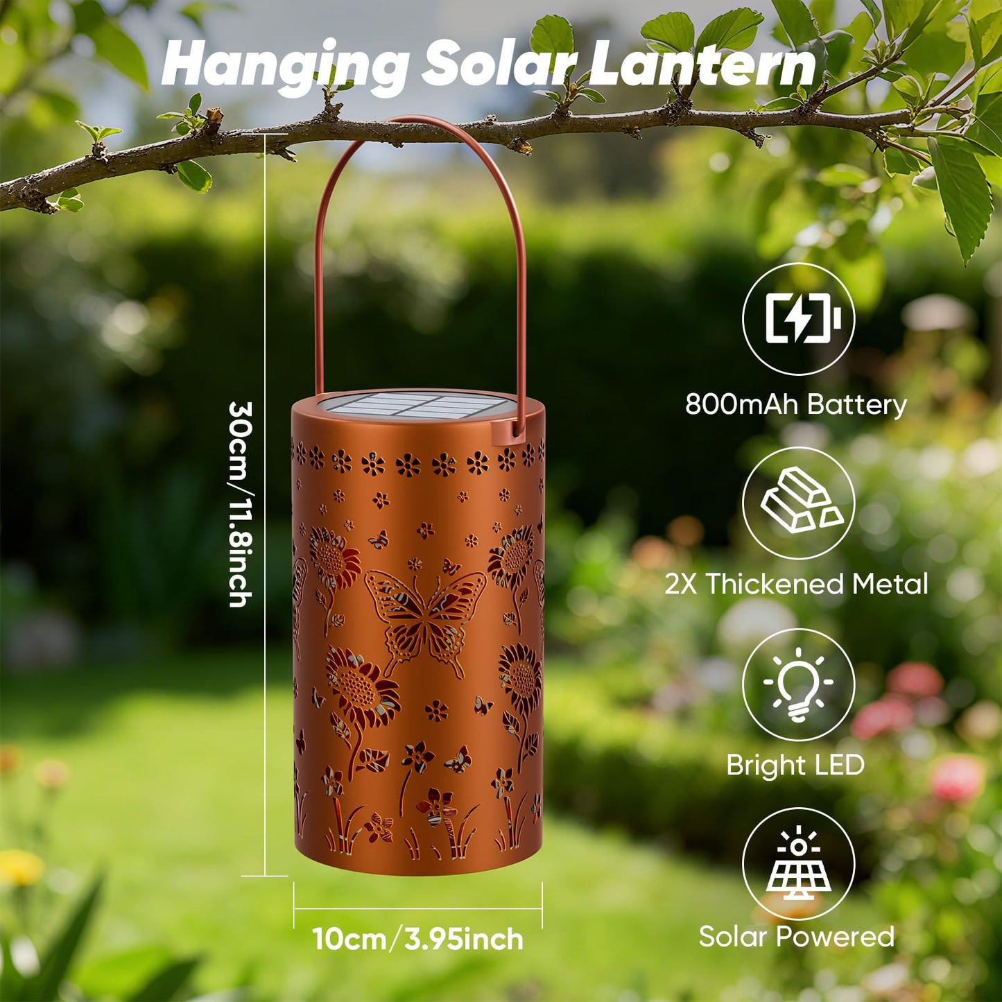 SIMLIX Solar Lanterns Outdoor Waterproof - Decorative Shadow Lantern with Sunflower Butterfly Pattern Design for Garden Patio Yard, Womens Gifts
